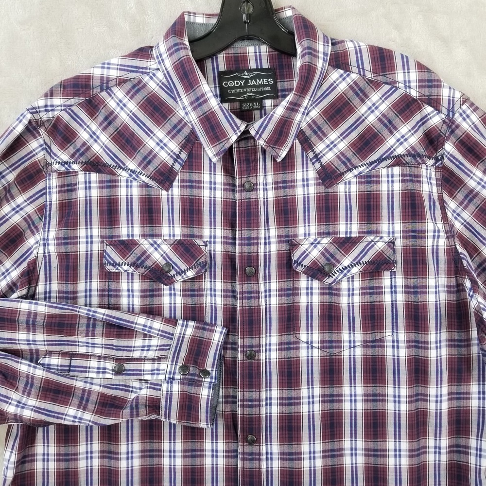 Cody James Shirt Men XL Plaid Western Yoke Snap Regular Fit Long Sleeve Cowboy